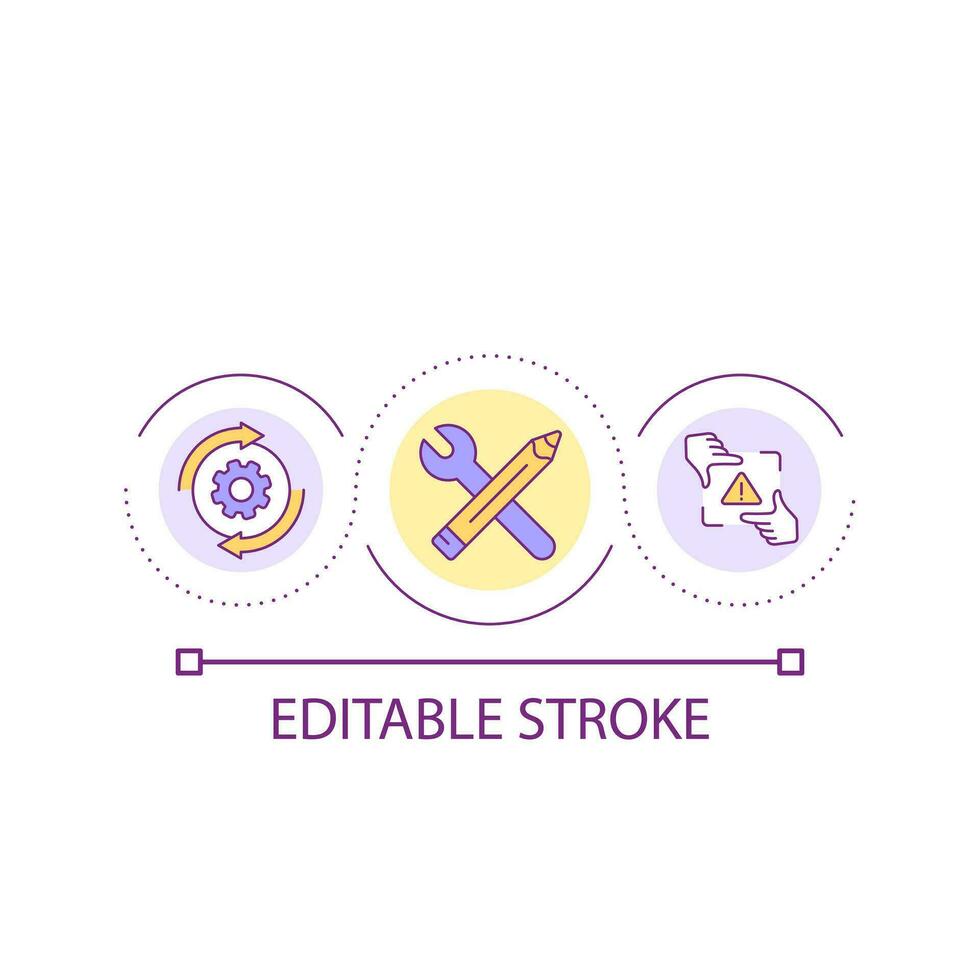 Fixing problem loop concept icon. Detection error. Repairing troubles. Optimization process. Adjustment abstract idea thin line illustration. Isolated outline drawing. Editable stroke vector