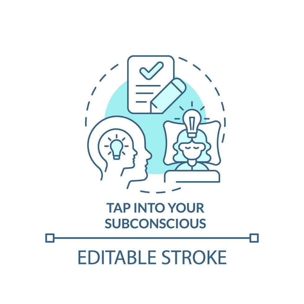 Tap into your subconscious turquoise concept icon. Break through creative block tip abstract idea thin line illustration. Isolated outline drawing. Editable stroke vector