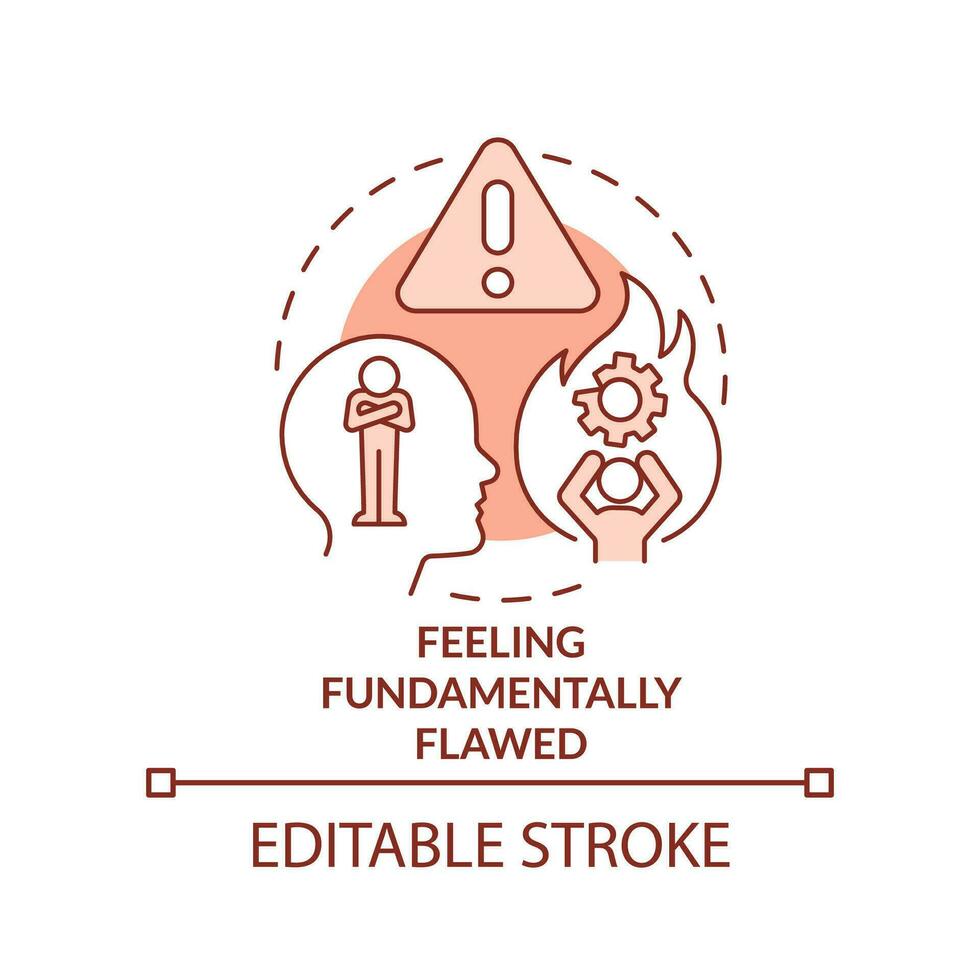 Feeling fundamentally flawed red concept icon. Mental health issue. Inner barrier abstract idea thin line illustration. Isolated outline drawing. Editable stroke vector