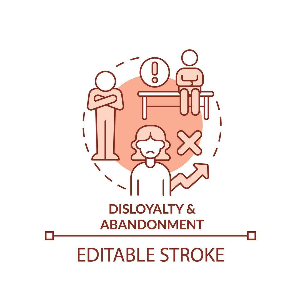 Disloyalty and abandonment red concept icon. Personal barrier. Brain block abstract idea thin line illustration. Isolated outline drawing. Editable stroke vector
