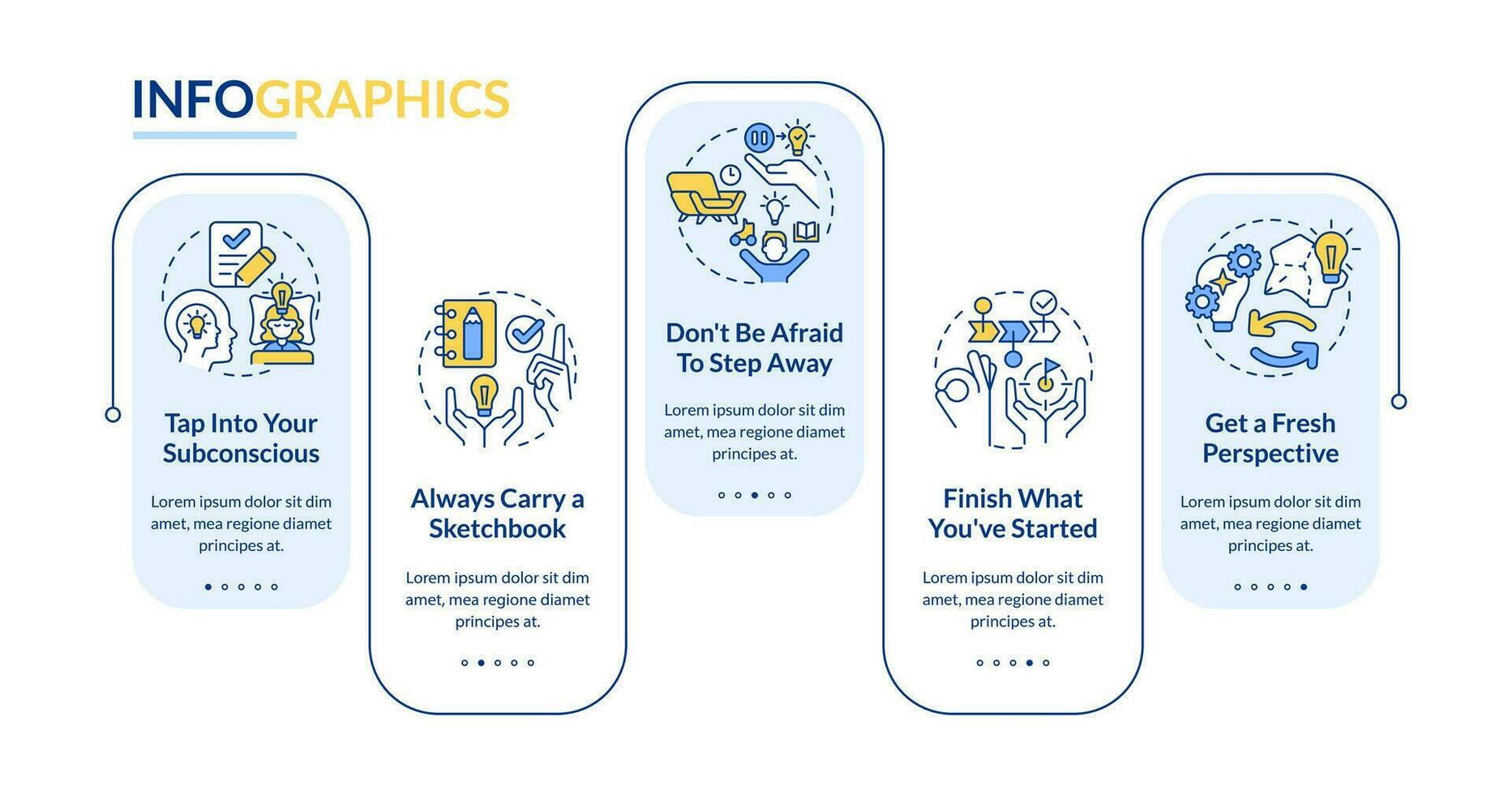 Removing creative block tips rectangle infographic template. Data visualization with 5 steps. Editable timeline info chart. Workflow layout with line icons vector