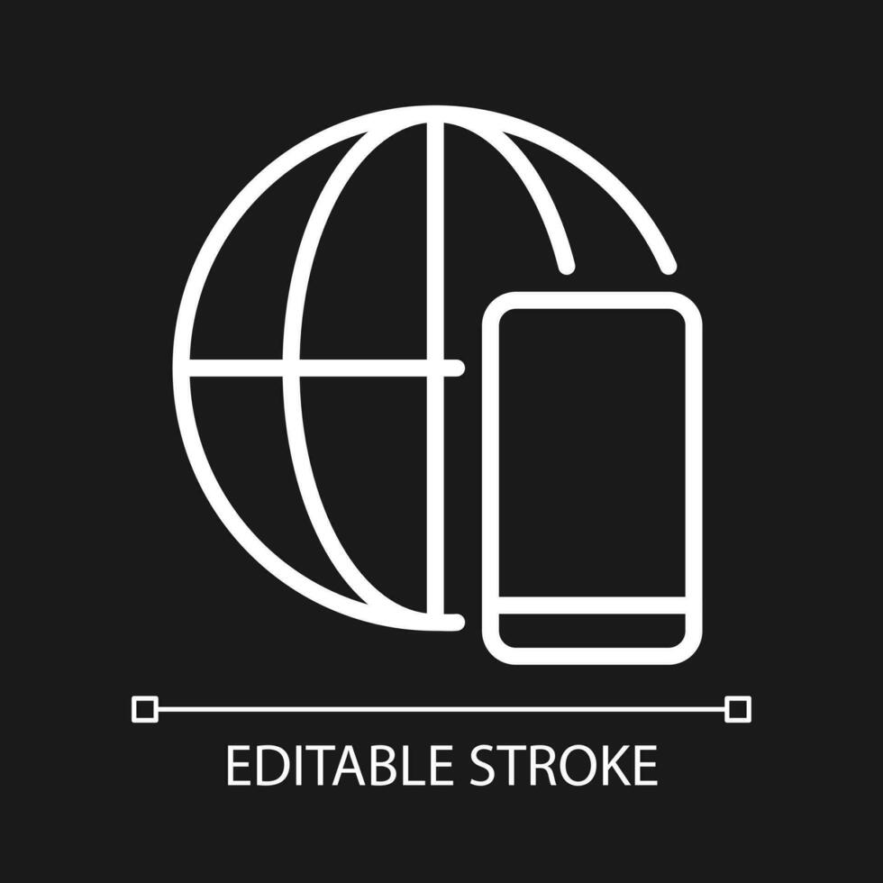 Global communication pixel perfect white linear icon for dark theme. Telecommunication industry. Thin line illustration. Isolated symbol for night mode. Editable stroke vector