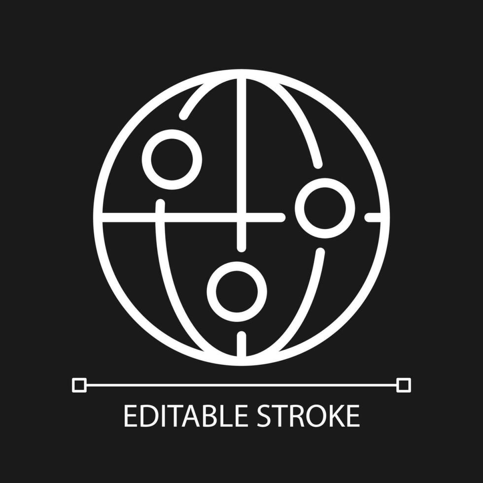 Global connection pixel perfect white linear icon for dark theme. Digital worldwide network. Thin line illustration. Isolated symbol for night mode. Editable stroke vector
