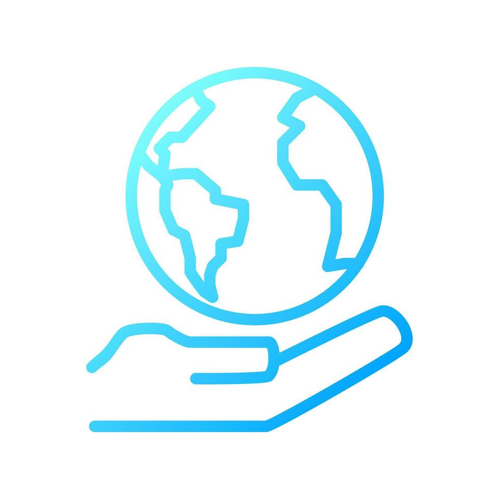 Globe on hand pixel perfect gradient linear vector icon. Holding world. Saving Earth. Environmental friendly. Thin line color symbol. Modern style pictogram. Vector isolated outline drawing