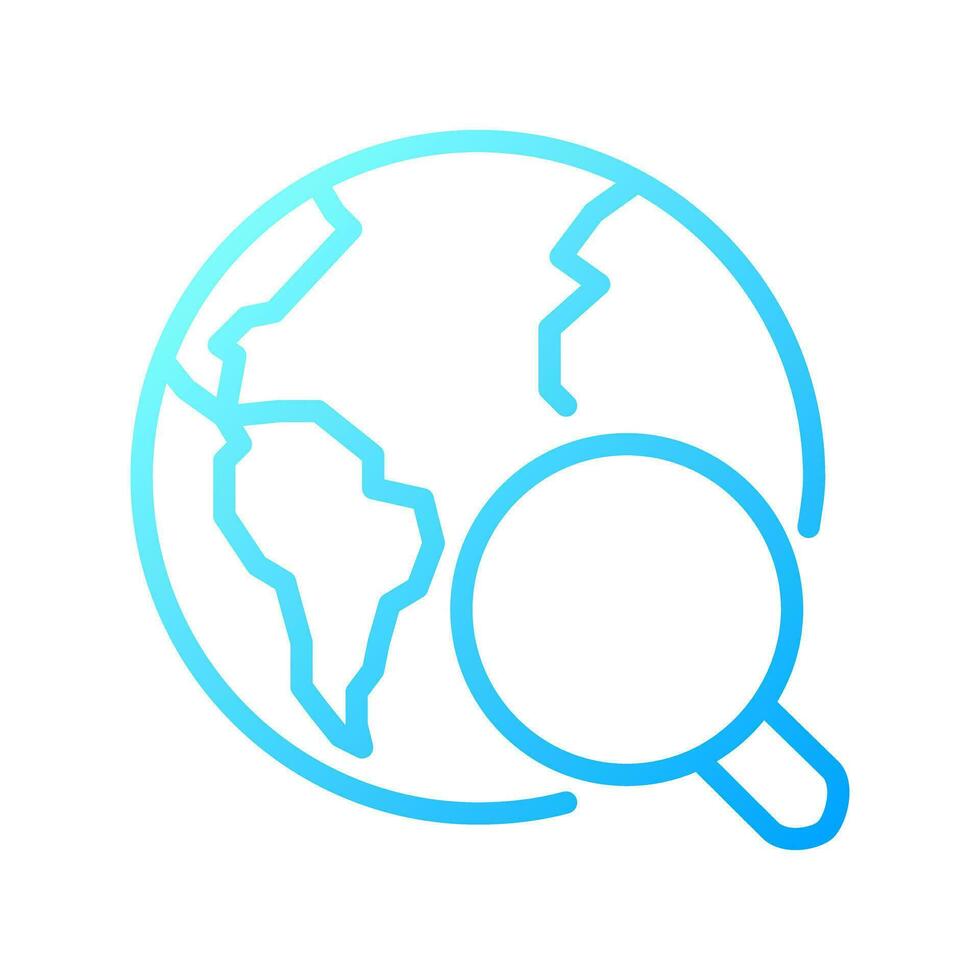 Global search pixel perfect gradient linear vector icon. Exploring Earth. Find information. World research. Thin line color symbol. Modern style pictogram. Vector isolated outline drawing