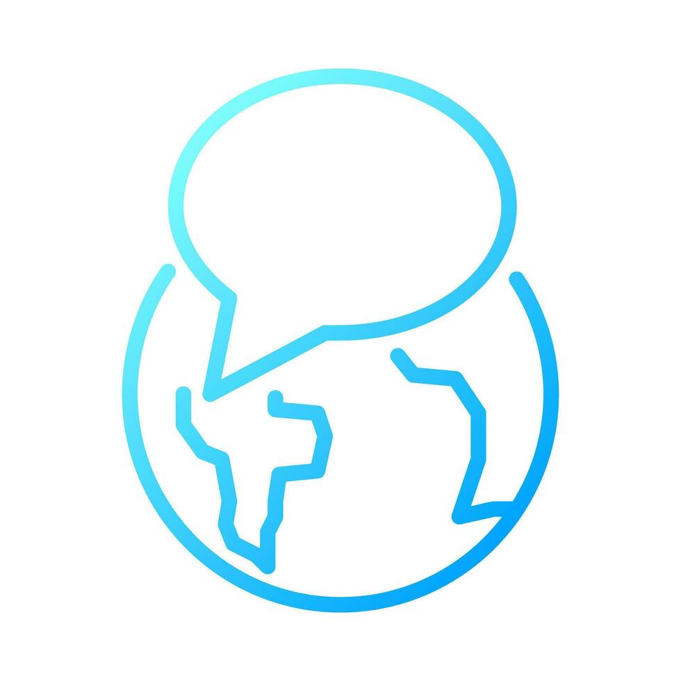 Globe with speech bubble pixel perfect gradient linear vector icon. International communication. Wireless connection. Thin line color symbol. Modern style pictogram. Vector isolated outline drawing