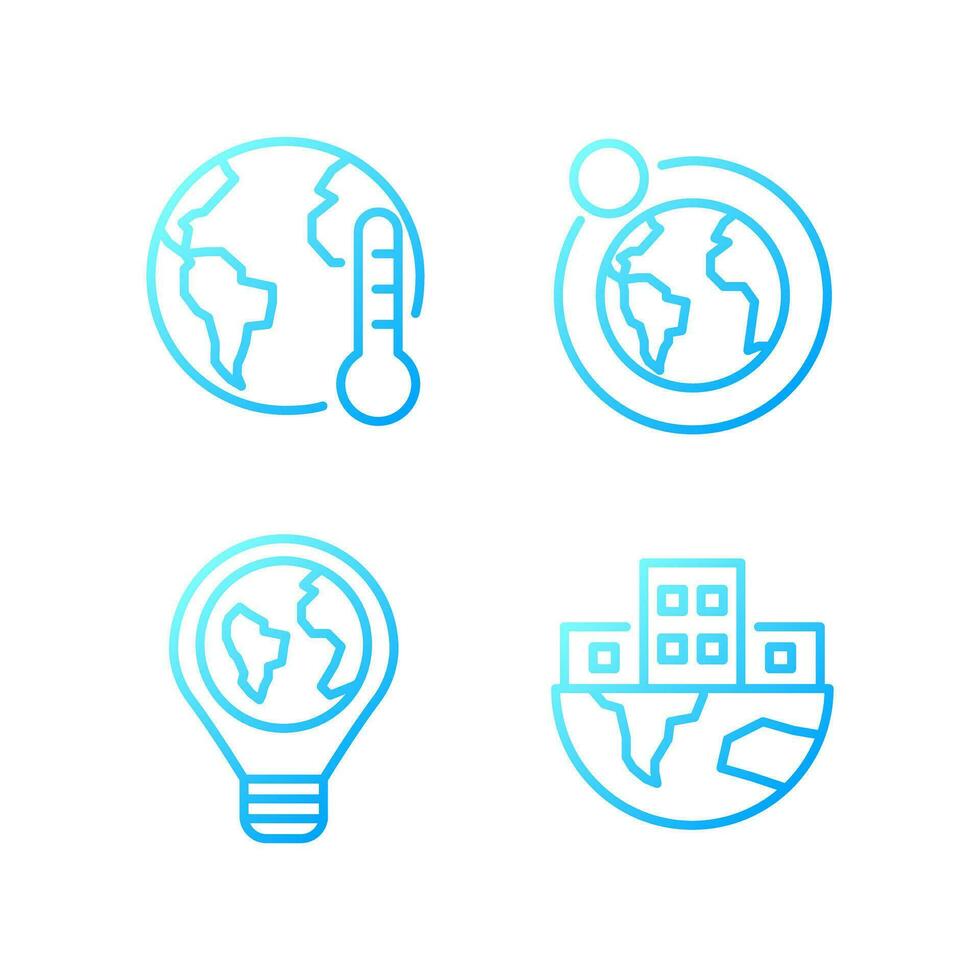 Global problems pixel perfect gradient linear vector icons set. Urbanization process. Climate change. Thin line contour symbol designs bundle. Isolated outline illustrations collection