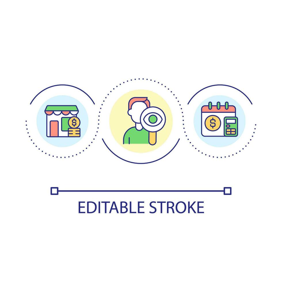 Tracking small business finances loop concept icon. Managing monthly expenses abstract idea thin line illustration. Accounting system. Isolated outline drawing. Editable stroke vector