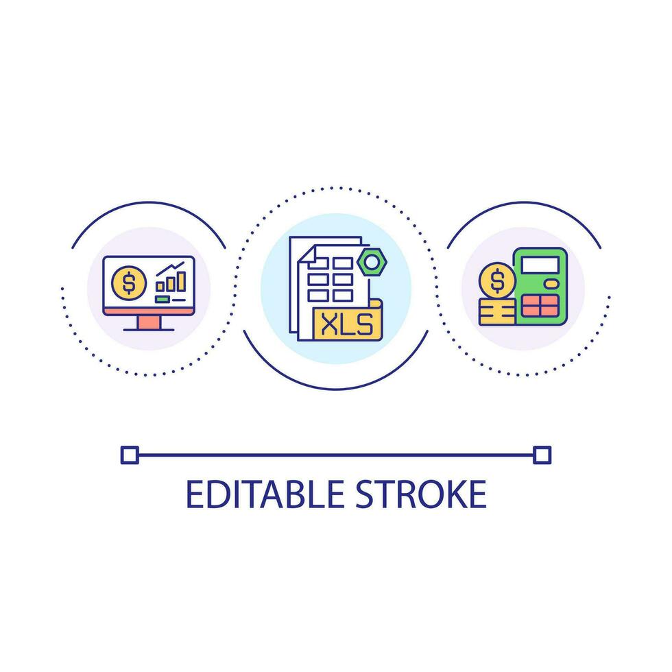 Spreadsheet program for finance, budget loop concept icon. Managing business and personal money abstract idea thin line illustration. Isolated outline drawing. Editable stroke vector