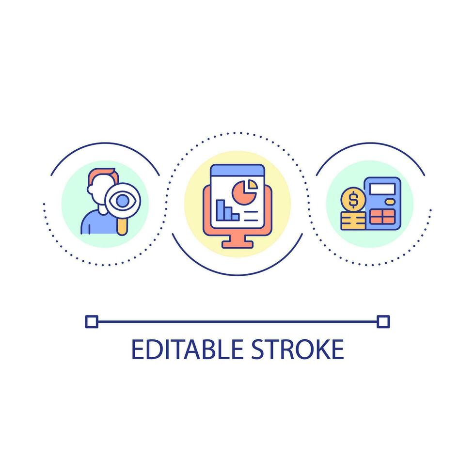 Monitoring business cash flow loop concept icon. Checking account reports abstract idea thin line illustration. Capital statements. Isolated outline drawing. Editable stroke vector