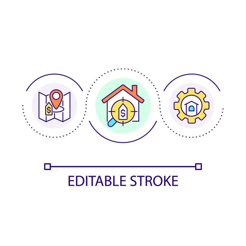 Research rental prices loop concept icon. Find apartment. Property management abstract idea thin line illustration. Residential real estate. Isolated outline drawing. Editable stroke vector