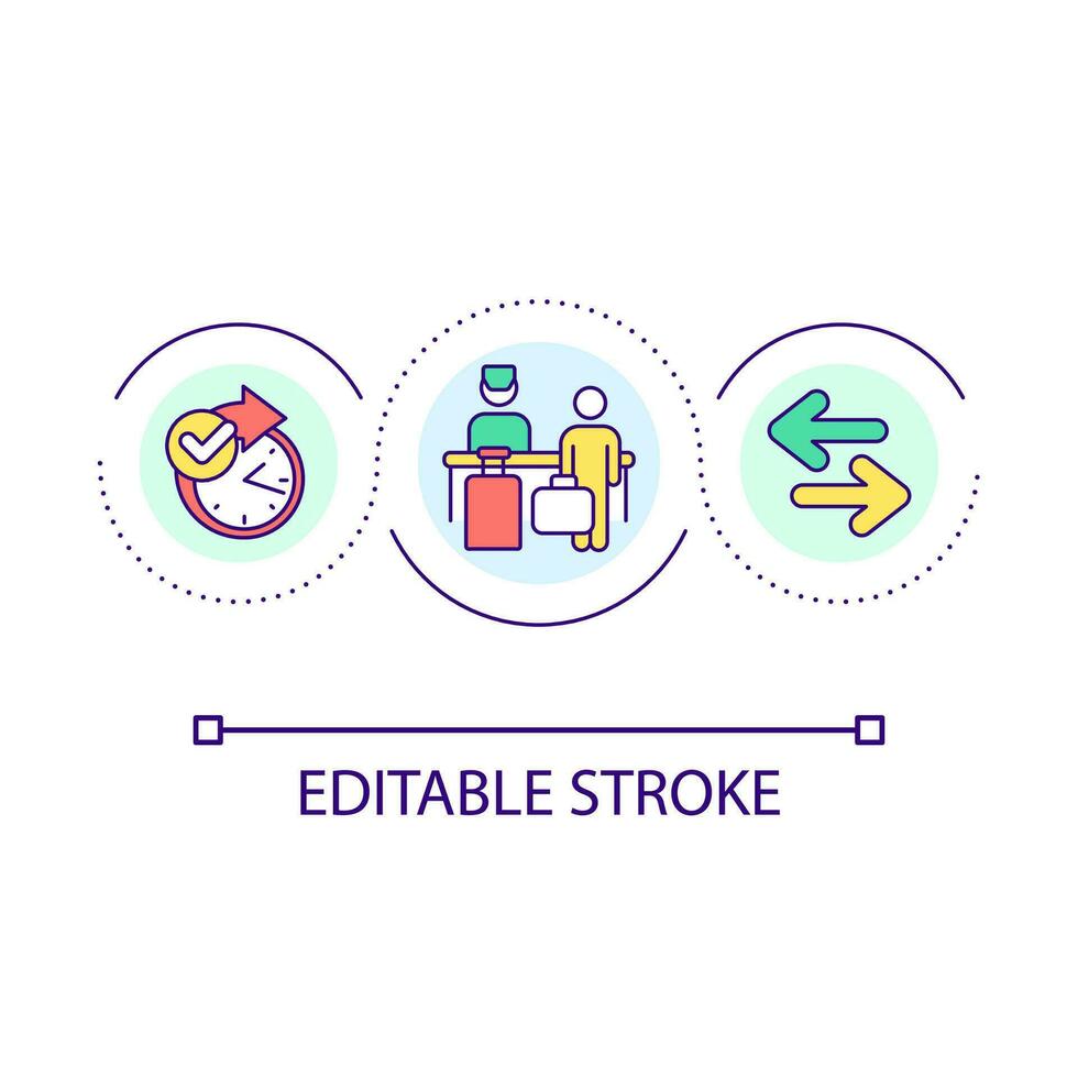 Short stay hotel loop concept icon. Reserving temporary housing abstract idea thin line illustration. Booking hostel room. Accommodation. Isolated outline drawing. Editable stroke vector