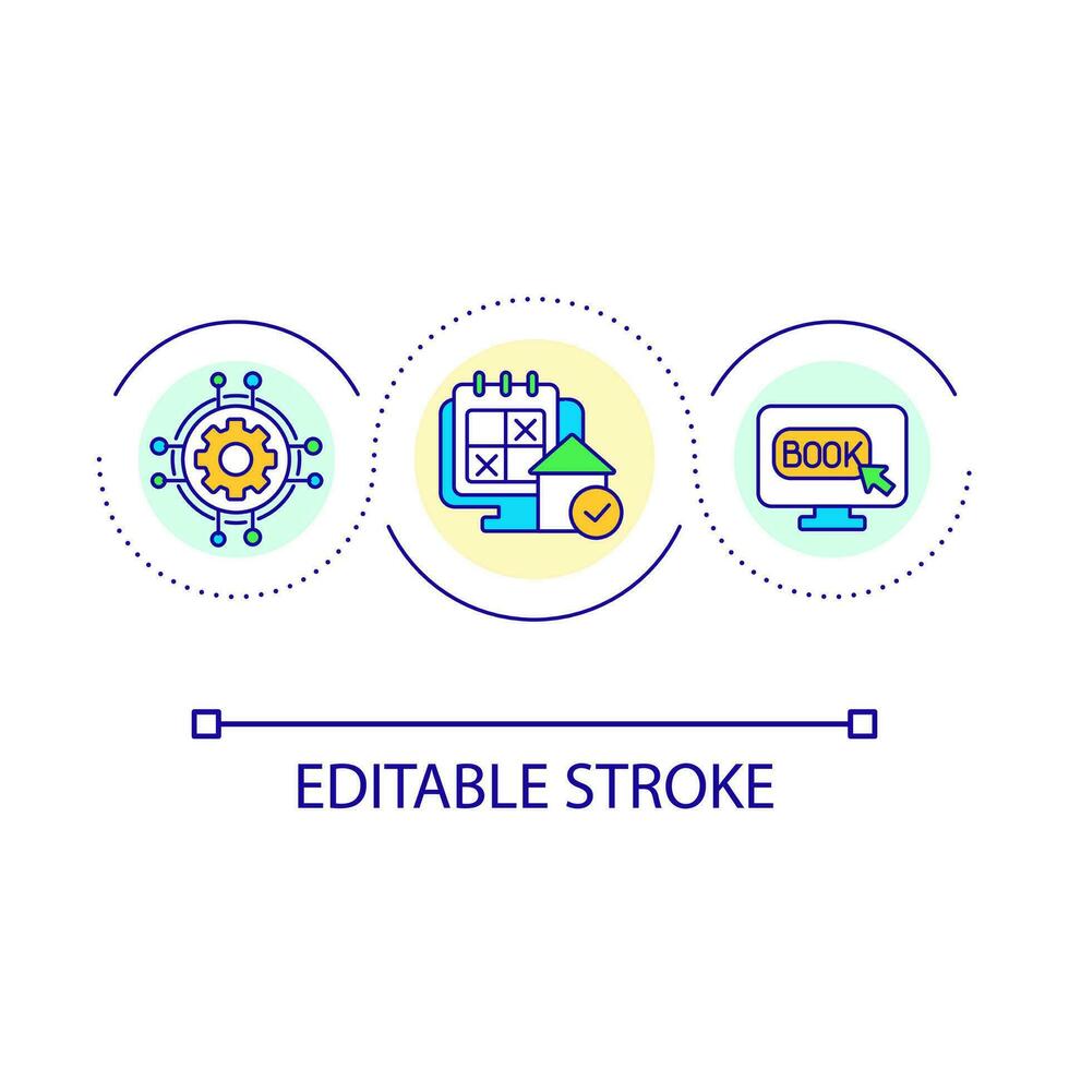 Booking platform for short term rental loop concept icon. Property management abstract idea thin line illustration. Short stay accommodation. Isolated outline drawing. Editable stroke vector