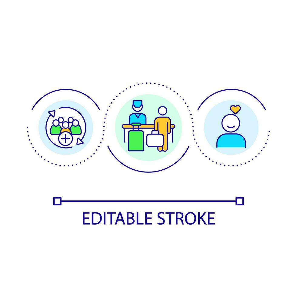 Hostel management system loop concept icon. Hotel administration abstract idea thin line illustration. Guest submission. Client satisfaction. Isolated outline drawing. Editable stroke vector