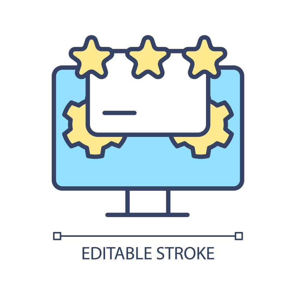 Building review website RGB color icon. Collecting client comments. Popular feedback site on internet. Isolated vector illustration. Simple filled line drawing. Editable stroke