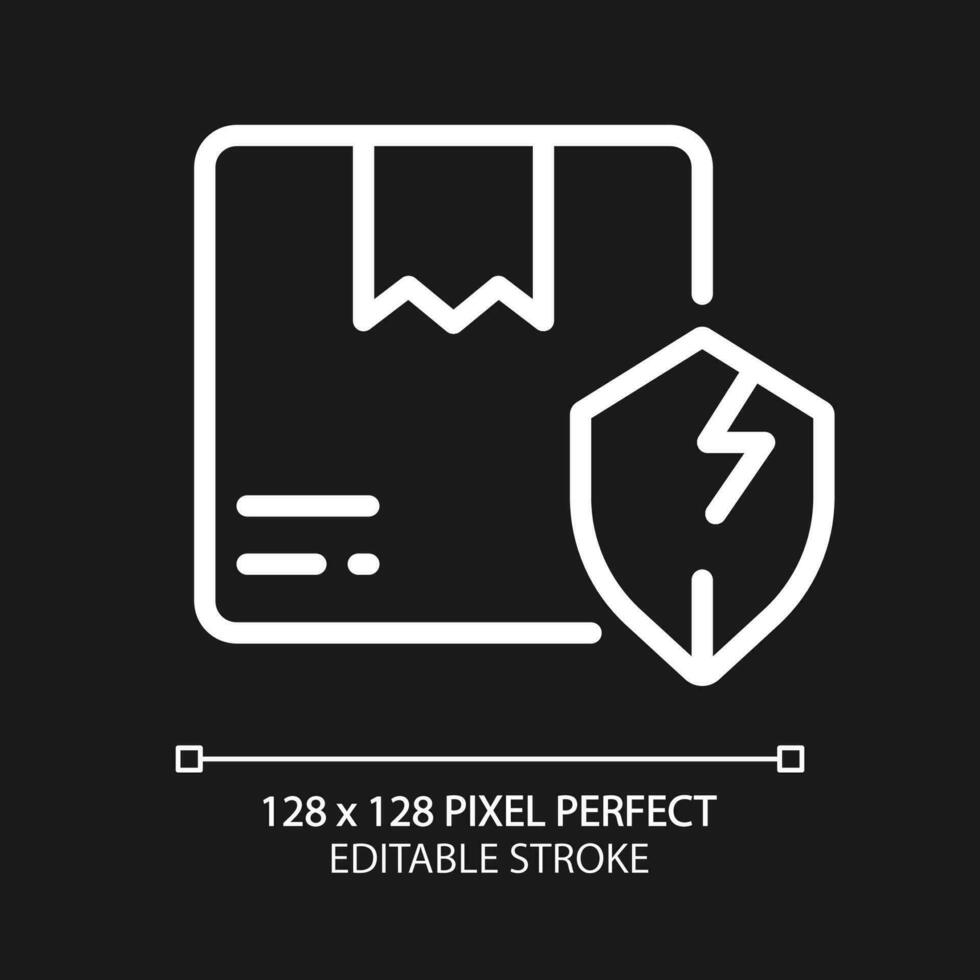 Unprotected parcel pixel perfect white linear icon for dark theme. Order damage. Delivery failure. Thin line illustration. Isolated symbol for night mode. Editable stroke vector