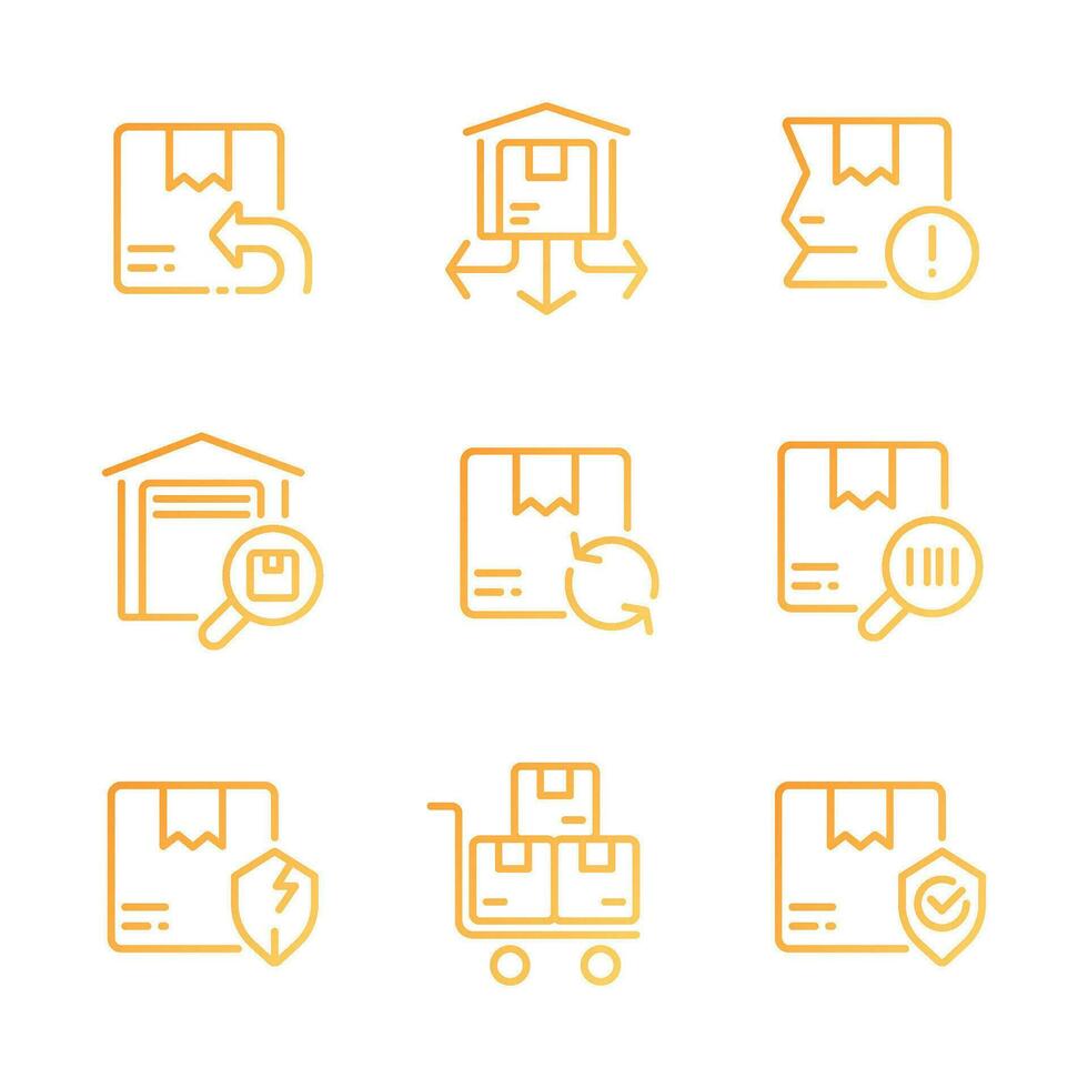 Logistics pixel perfect gradient linear vector icons set. Parcels management. Orders distribution. Delivery services. Thin line contour symbol designs bundle. Isolated outline illustrations collection