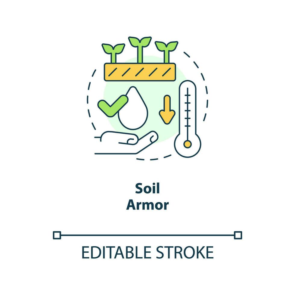 Soil armor concept icon. Protective litter layer. Principle of regenerative farming abstract idea thin line illustration. Isolated outline drawing. Editable stroke vector