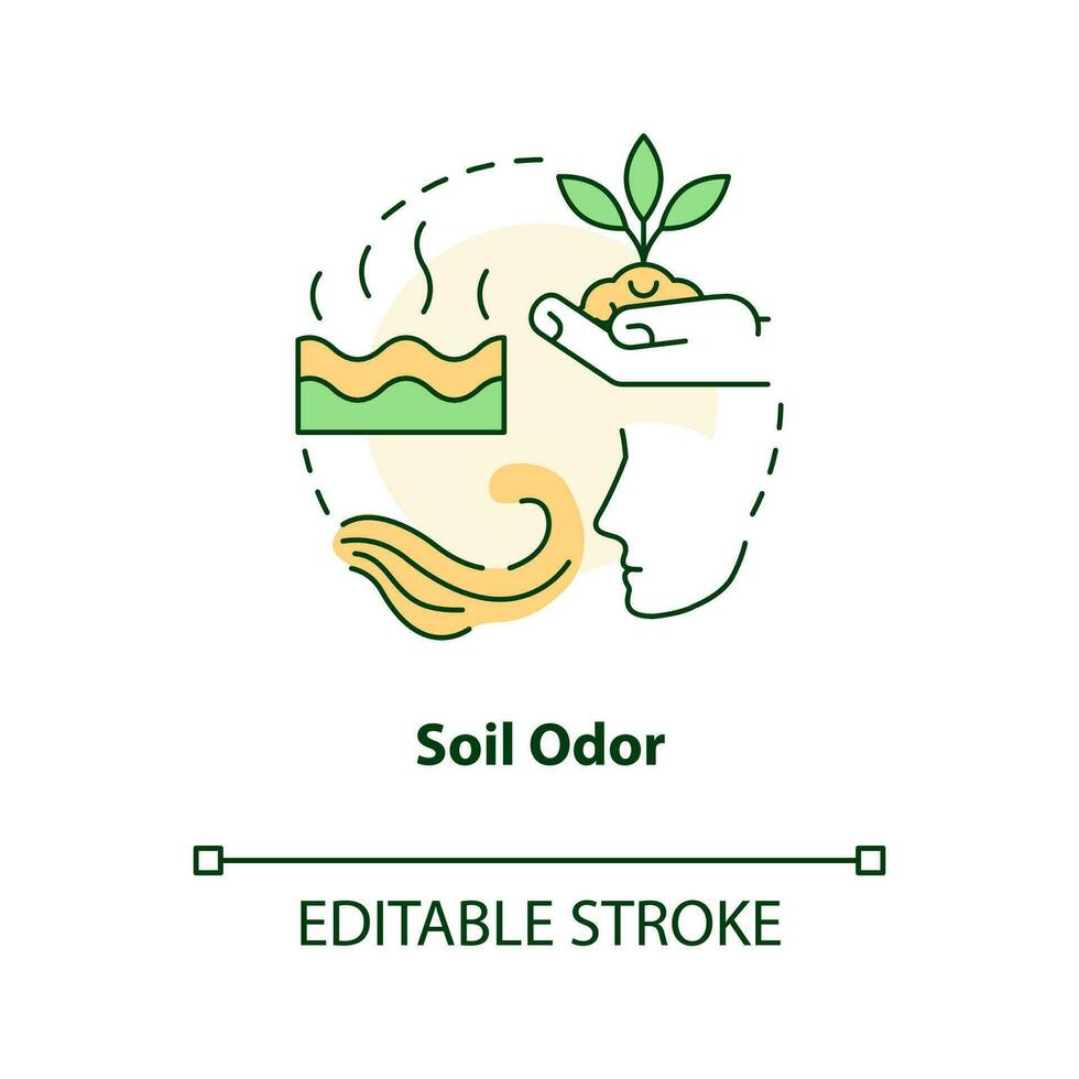 Soil odor concept icon. Smells sweet and earthy. Healthy ground indicator abstract idea thin line illustration. Isolated outline drawing. Editable stroke vector