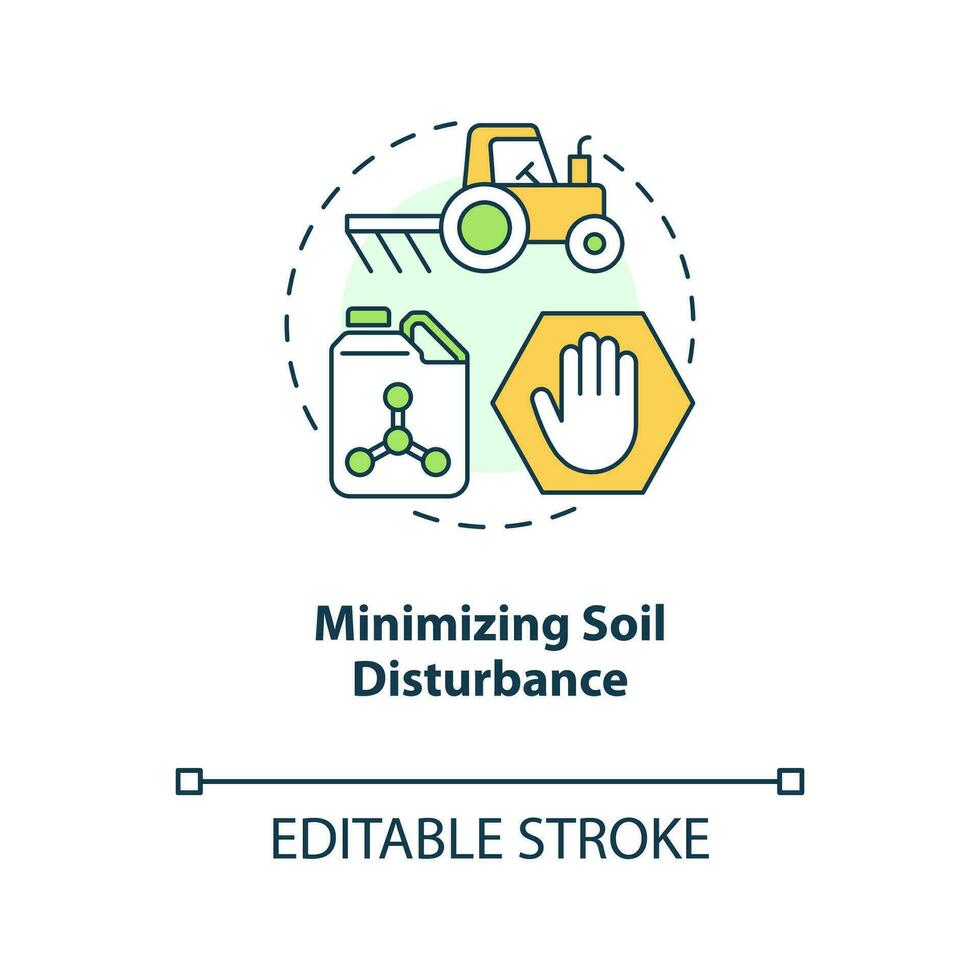 Minimizing soil disturbance concept icon. Principle of regenerative farming abstract idea thin line illustration. Isolated outline drawing. Editable stroke vector