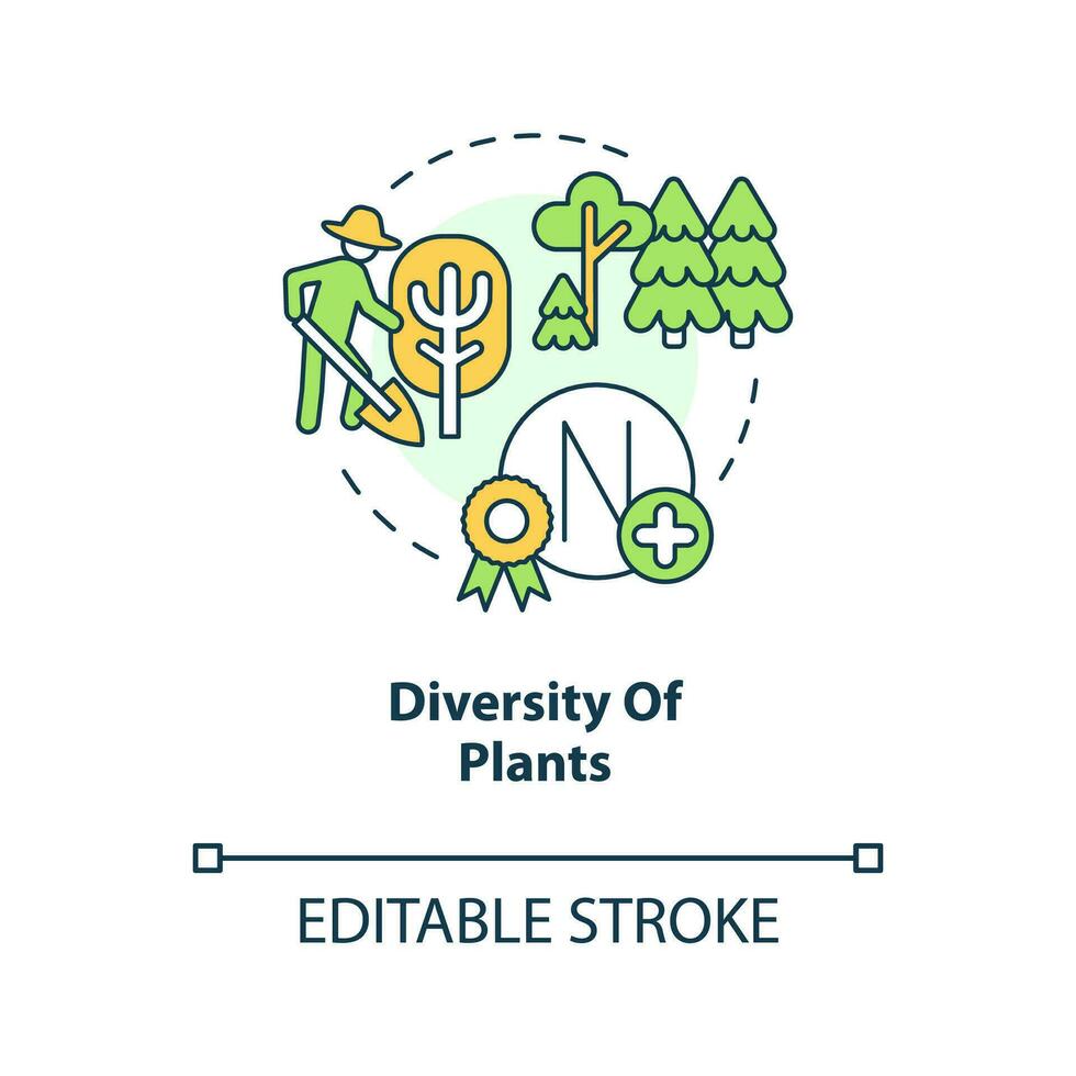 Diversity of plants concept icon. Different trees. Principle of regenerative farming abstract idea thin line illustration. Isolated outline drawing. Editable stroke vector