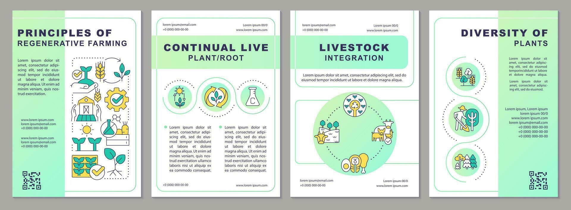 Principles of regenerative farming green gradient brochure template. Leaflet design with linear icons. Editable 4 vector layouts for presentation, annual reports