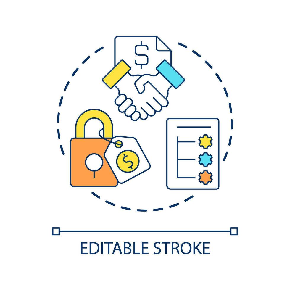 Fixed price contract concept icon. Agreement with responsibilities abstract idea thin line illustration. Company financial statements. Isolated outline drawing. Editable stroke vector