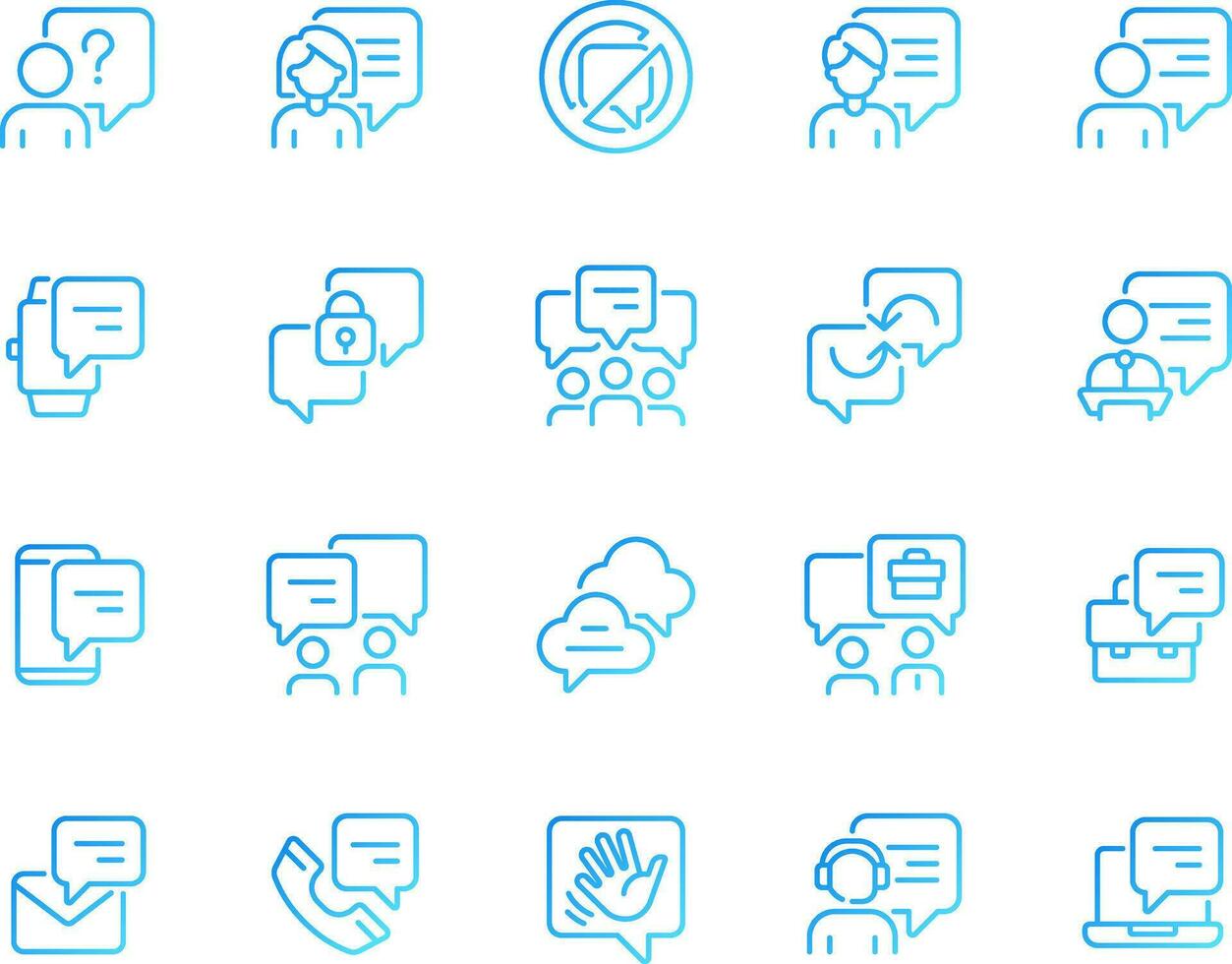 Chat bubble pixel perfect gradient linear vector icons set. Communication with speech balloons. Talk visualization. Thin line contour symbol designs bundle. Isolated outline illustrations collection