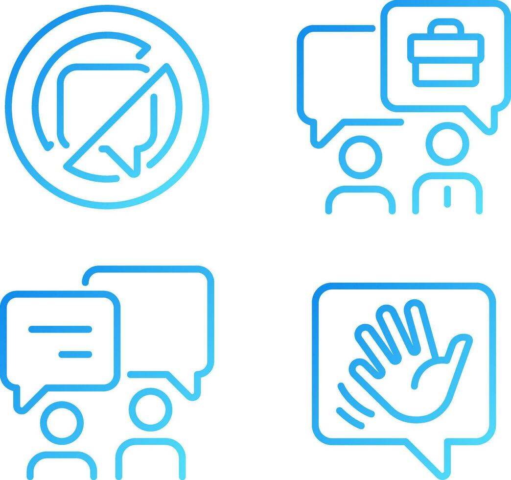 Speech balloons for dialogues pixel perfect gradient linear vector icons set. Effective communication. Message ban. Thin line contour symbol designs bundle. Isolated outline illustrations collection
