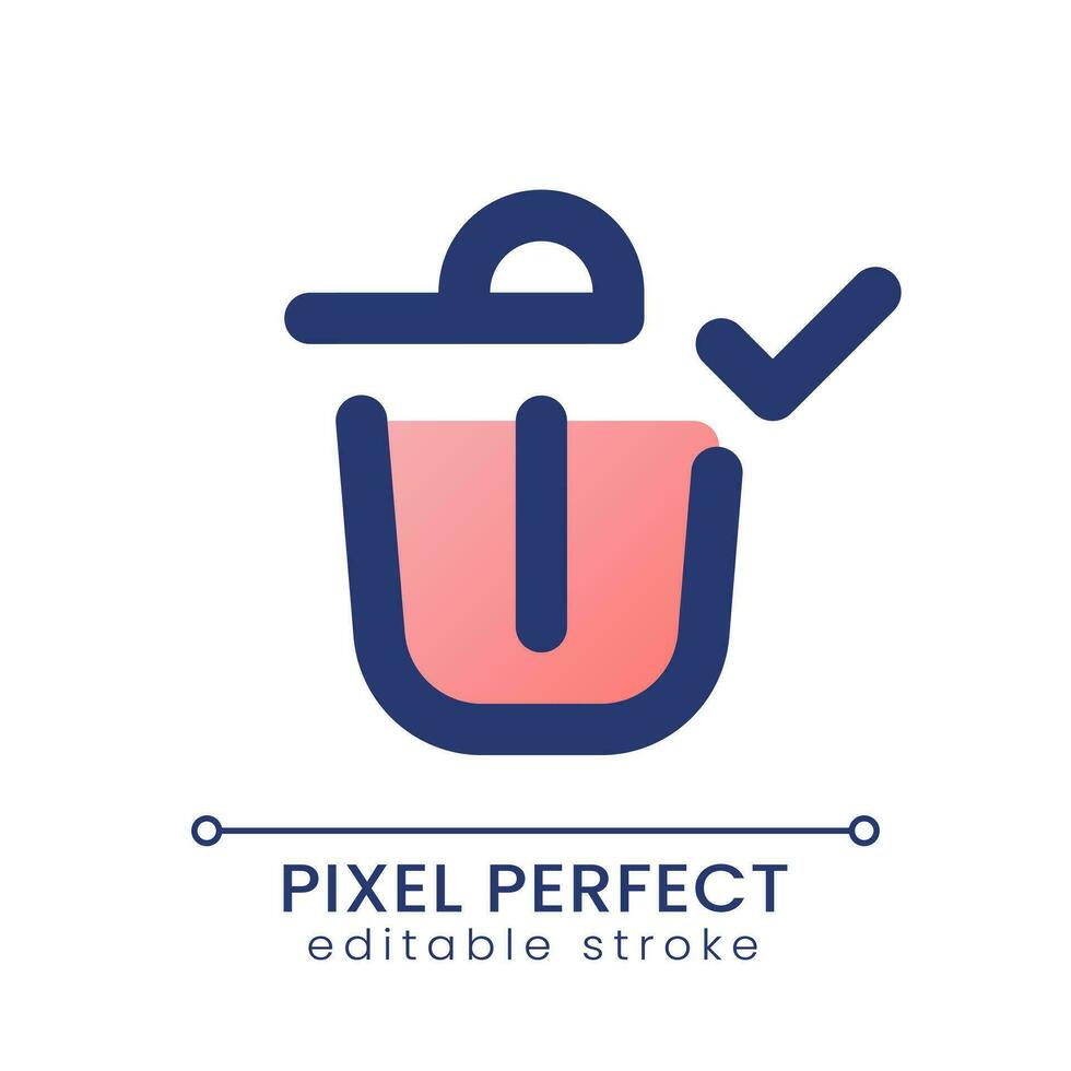 Successfully deleted pixel perfect gradient fill ui icon. Trash can. Removing confirm. Check mark. Modern colorful line symbol. GUI, UX design for app, web. Vector isolated editable RGB element