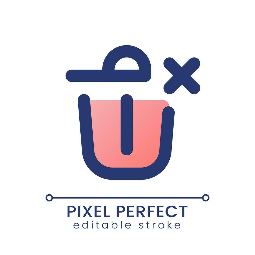 Canceled removal pixel perfect gradient fill ui icon. Trash basket with cross. Deleting mistake. Modern colorful line symbol. GUI, UX design for app, web. Vector isolated editable RGB element