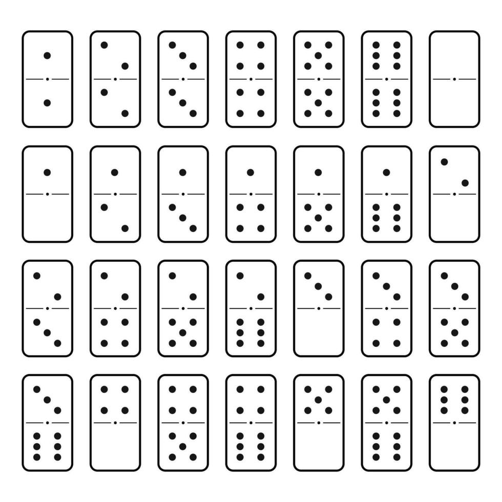 Domino set of 28 tiles. White pieces with black dots. vector