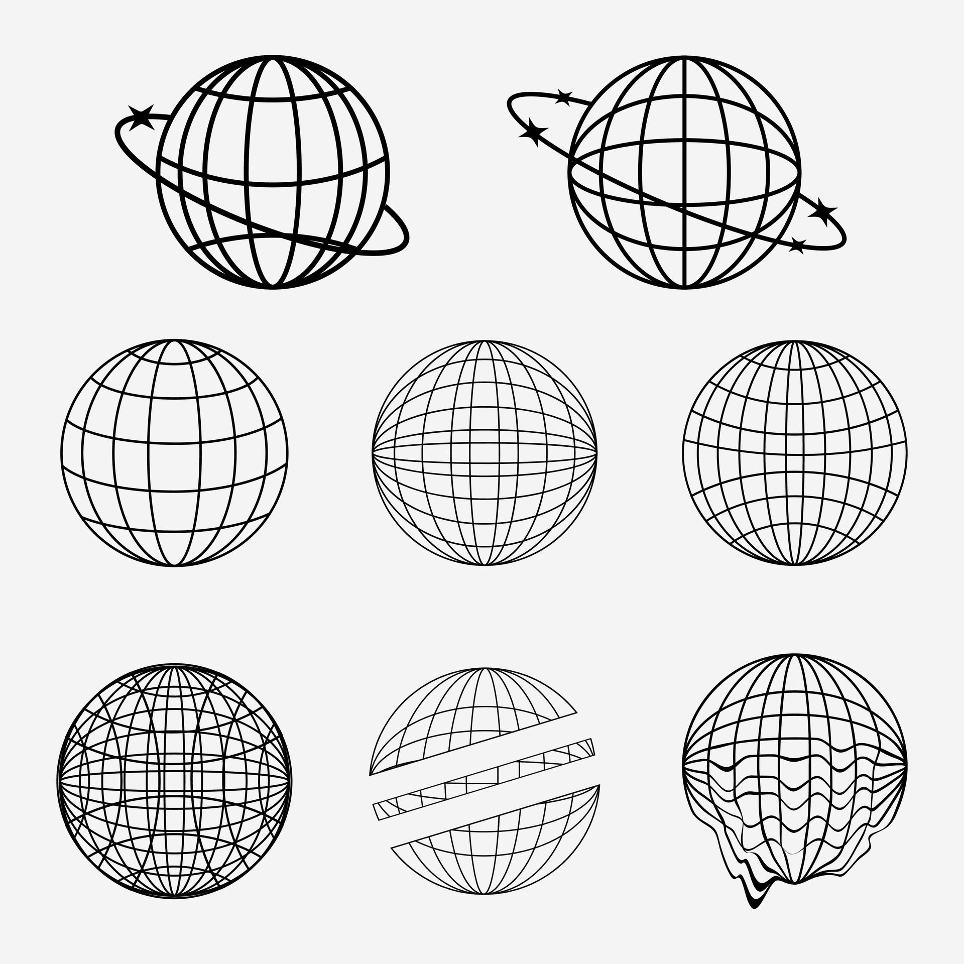 Earth globe set, street wear and Y2K globe element 26145289 Vector Art ...