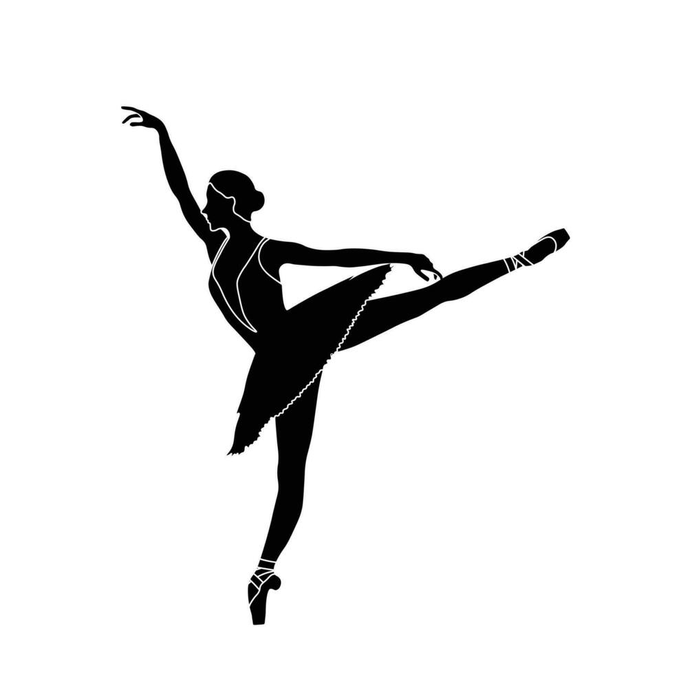 bailarina silueta plano vector en blanco antecedentes. colección de ballet danza posiciones. negro y blanco ballet bailarín icono.