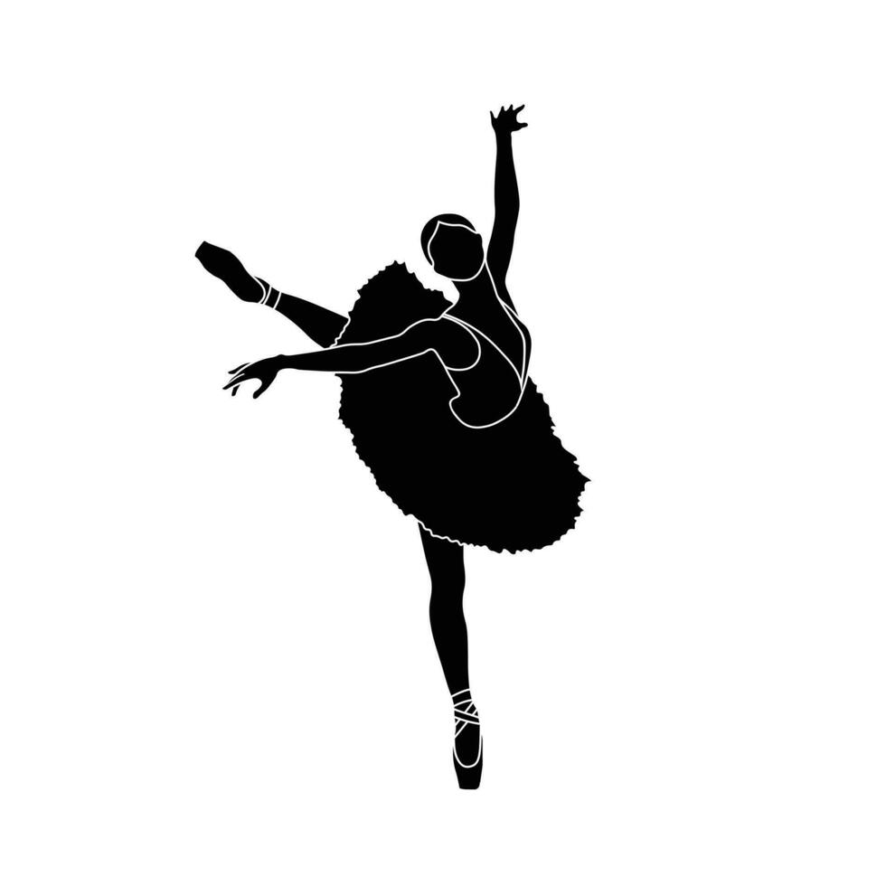 Ballerina silhouette flat vector on white background. Collection of ballet dance positions. Black and white ballet dancer icon.