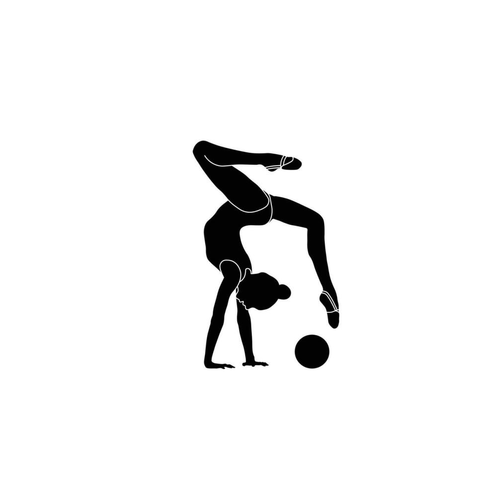 Ball Rhythmic Gymnastics flat sihouette vector. Rhythmic Gymnastics female athlete black icon on white background. vector