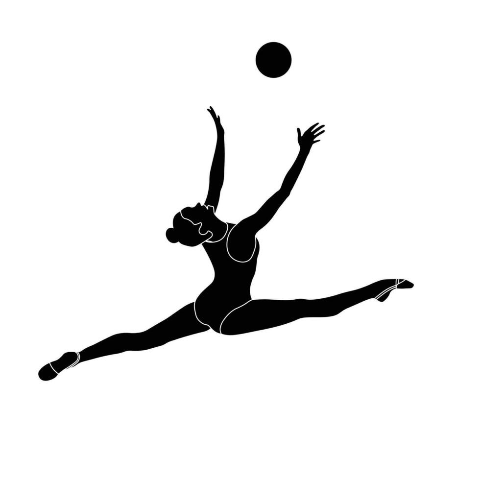 Ball Rhythmic Gymnastics flat sihouette vector. Rhythmic Gymnastics female athlete black icon on white background. vector