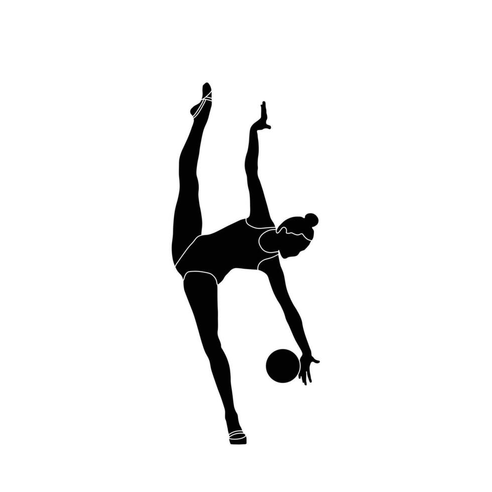 Ball Rhythmic Gymnastics flat sihouette vector. Rhythmic Gymnastics female athlete black icon on white background. vector