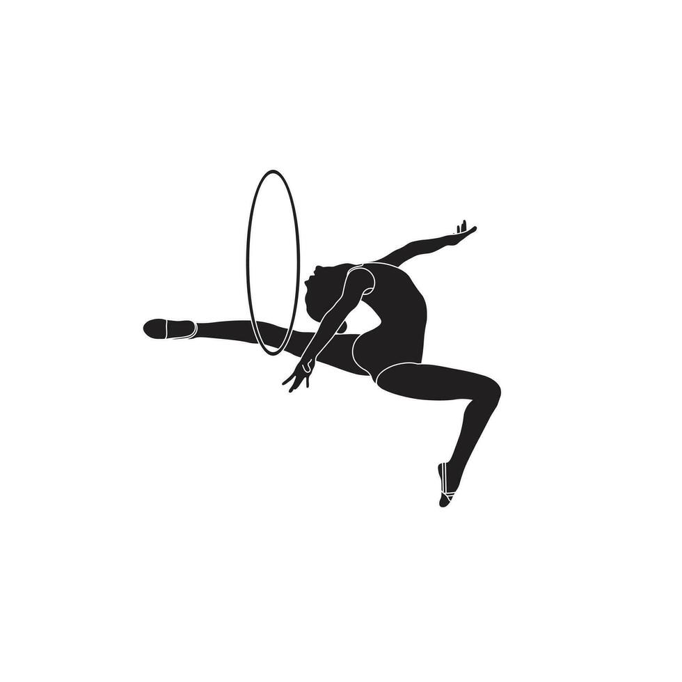 Hoop Rhythmic Gymnastics flat sihouette vector. Rhythmic Gymnastics female athlete black icon on white background. vector