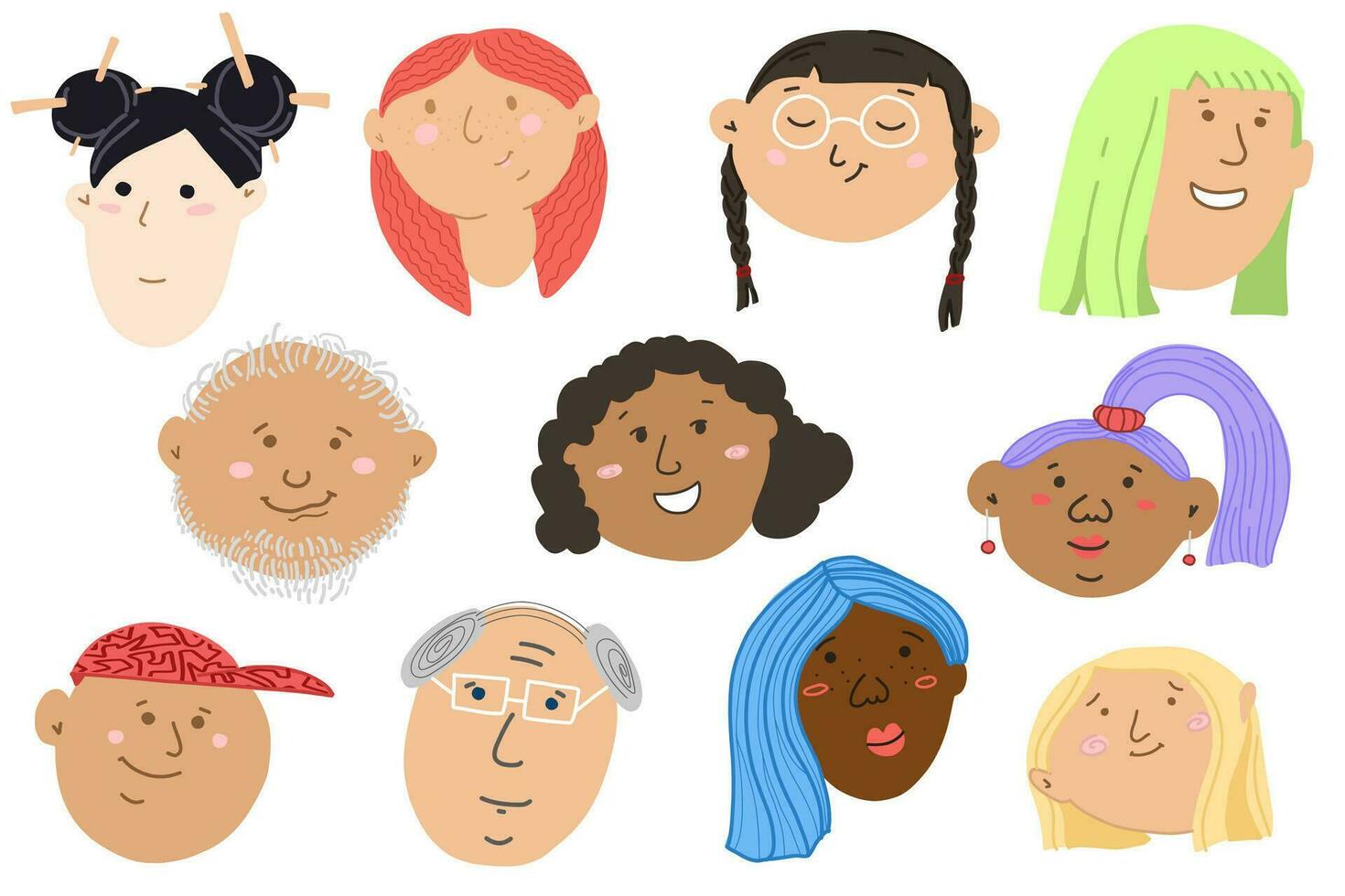 Global Faces, avatar collection, set. Diverse Icon Set Depicting People of Different Nationalities vector