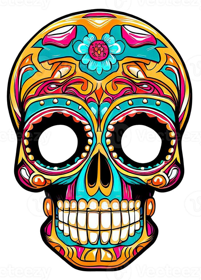 Decorated Sugar skull isolated on white background. Day of the Dead. photo