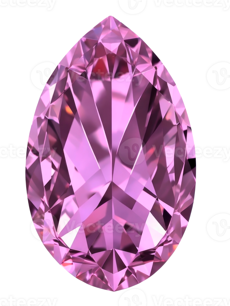 Pink Gemstone isolated on transparent background. Pear shape. AI