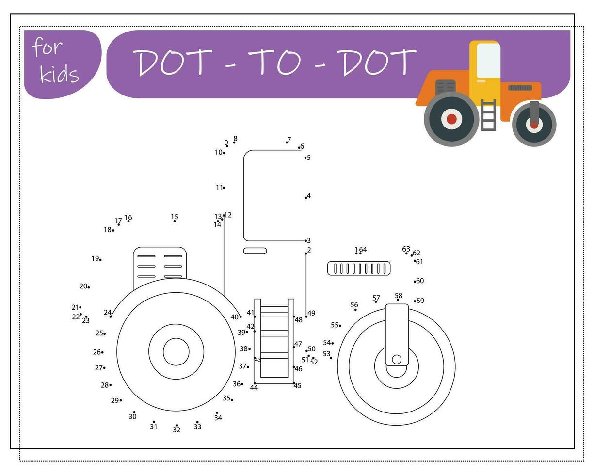 A game with numbers, an educational game from point to point for children, cartoon cars. Vector illustration on a white background.