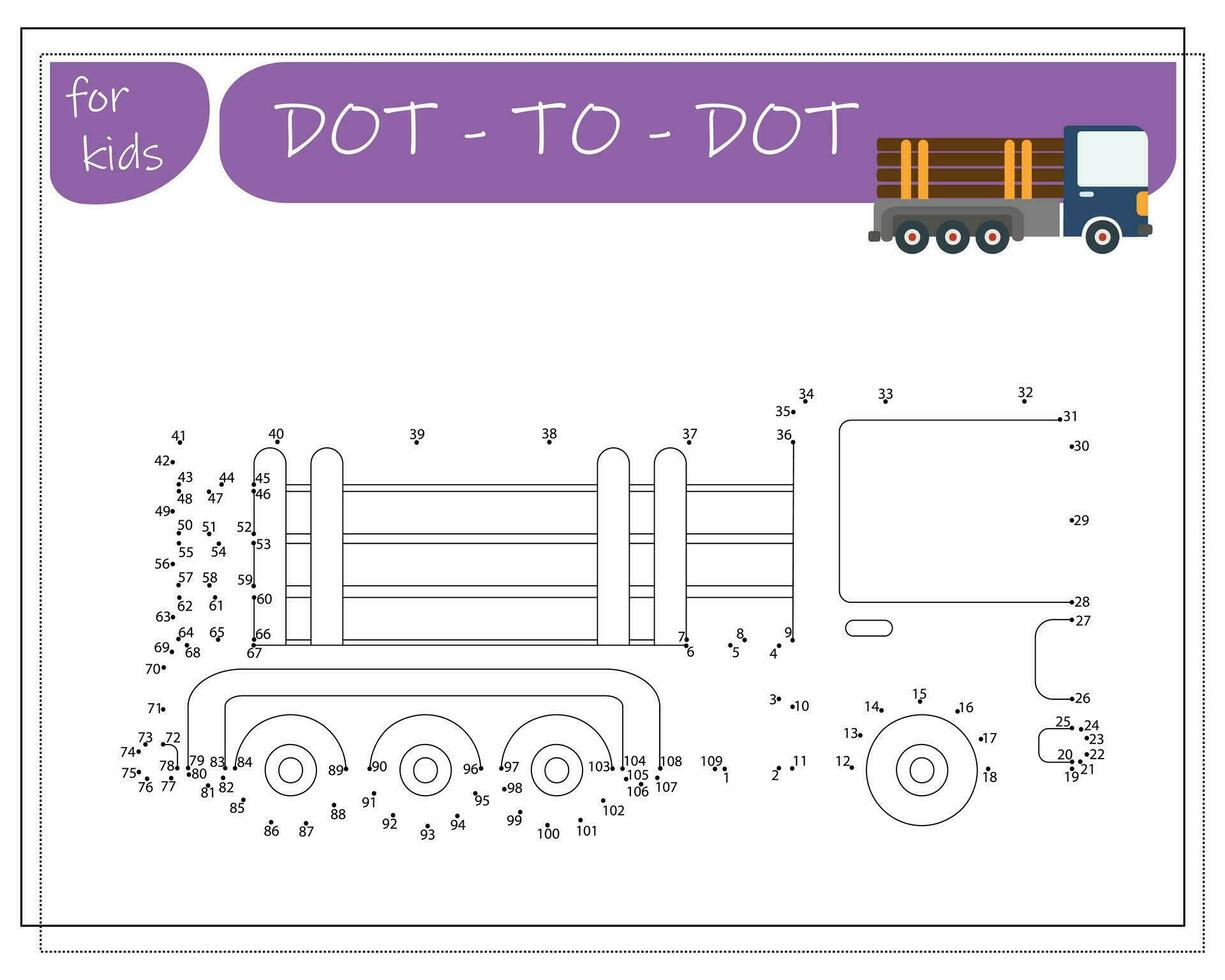 A game with numbers, an educational game from point to point for children, cartoon cars. Vector illustration on a white background.