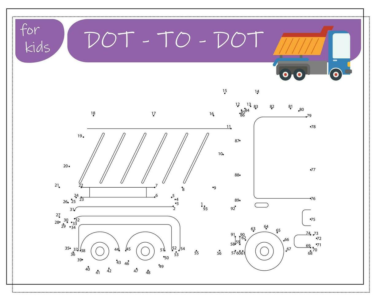 A game with numbers, an educational game from point to point for children, cartoon cars. Vector illustration on a white background.