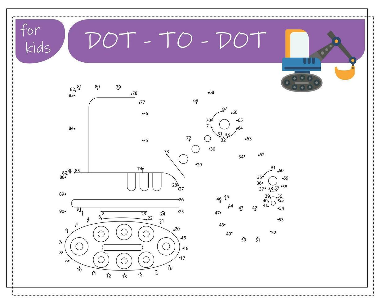 A game with numbers, an educational game from point to point for children, cartoon cars. Vector illustration on a white background.