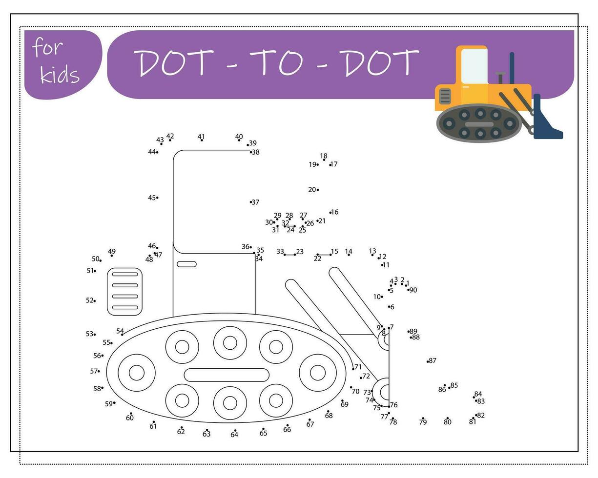 A game with numbers, an educational game from point to point for children, cartoon cars. Vector illustration on a white background.