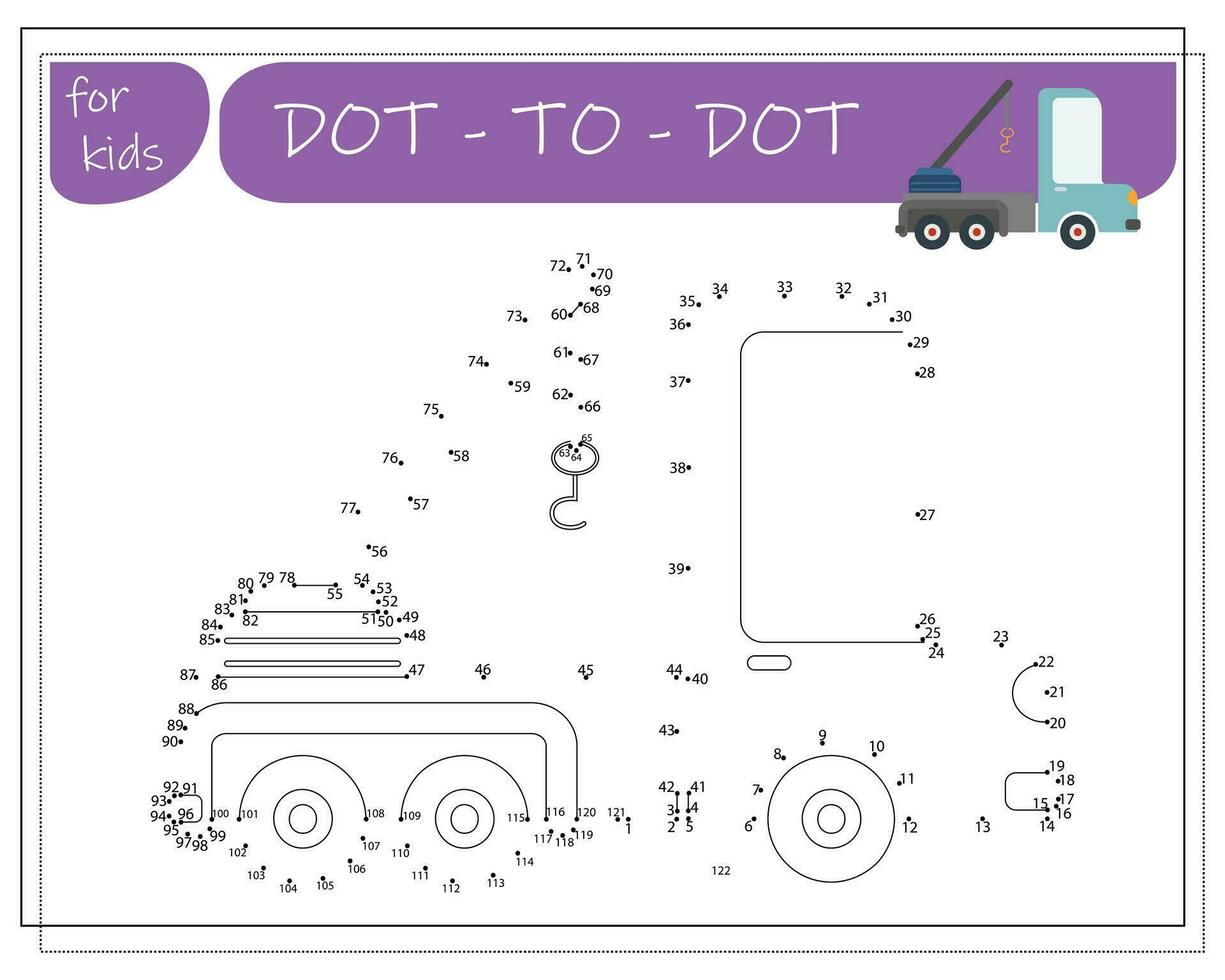 A game with numbers, an educational game from point to point for children, cartoon cars. Vector illustration on a white background.
