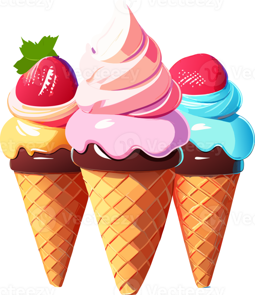 cold chocolat ice cream in cone and waffle element png file on transparent