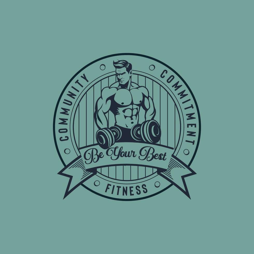 Vintage Fitness Man Gym Sport Commitment Logo Vector Badge